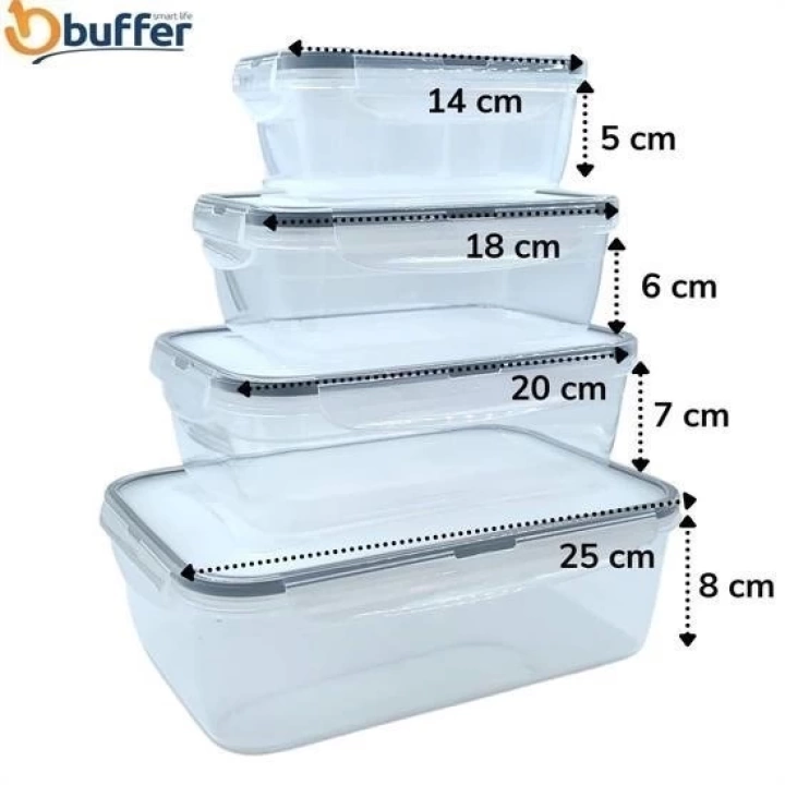 BFS  4lü İç İçe Sızdırmaz Contalı Kilitli Kapaklı Plastik Erzak Saklama Kapları LC315