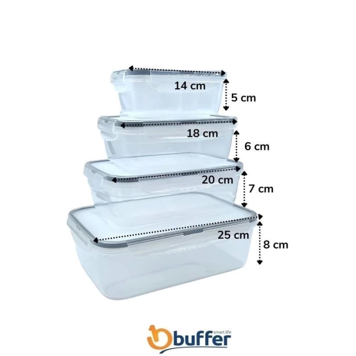 BFS  4lü İç İçe Sızdırmaz Contalı Kilitli Kapaklı Plastik Erzak Saklama Kapları LC315