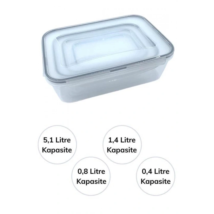 BFS  4lü İç İçe Sızdırmaz Contalı Kilitli Kapaklı Plastik Erzak Saklama Kapları LC315