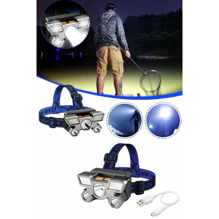 BFS 5 LED Far Şarj Edilebilir Güçlü Kafa Lambası Kamp Lambası 4 Modlu (Kopya)