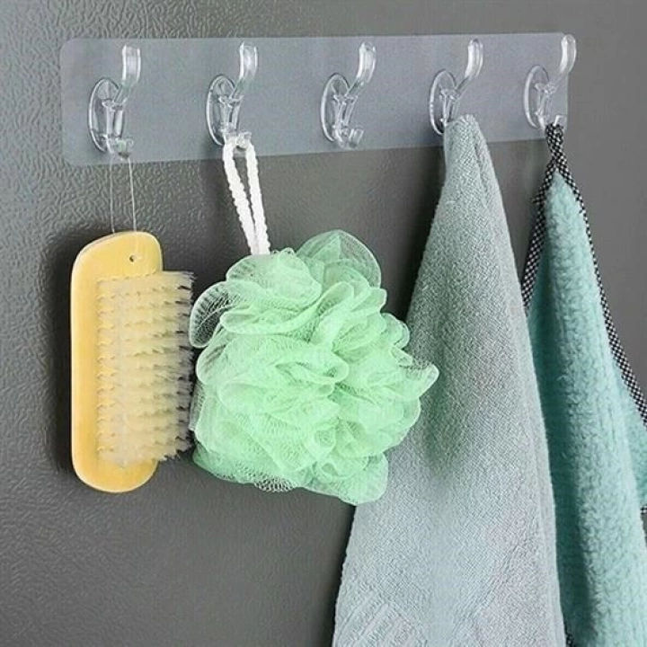 BFS  5li Güçlü Yapışkanlı Şeffaf Duvar Askısı Banyo Mutfak Düzenleyici Pratik Askılık