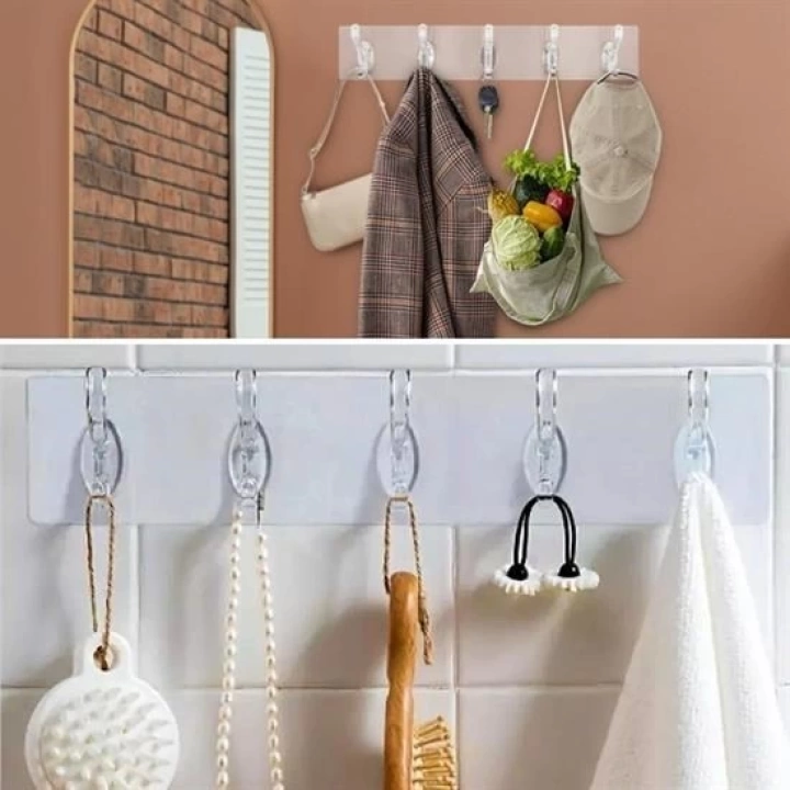 BFS  5li Güçlü Yapışkanlı Şeffaf Duvar Askısı Banyo Mutfak Düzenleyici Pratik Askılık