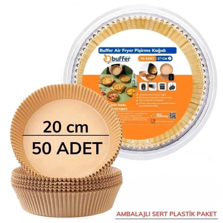BFS  50 Adet 20 cm Air Fryer Pişirme Kağıdı Tek Kullanımlık Yağ Geçirmez Yuvarlak Tabak Model PVC