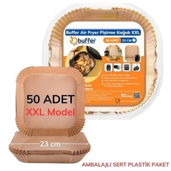 BFS  50 Adet Air Fryer Pişirme Kağıdı Tek Kullanımlık 23 Cm Kare Pişirme Kağıdı XXL