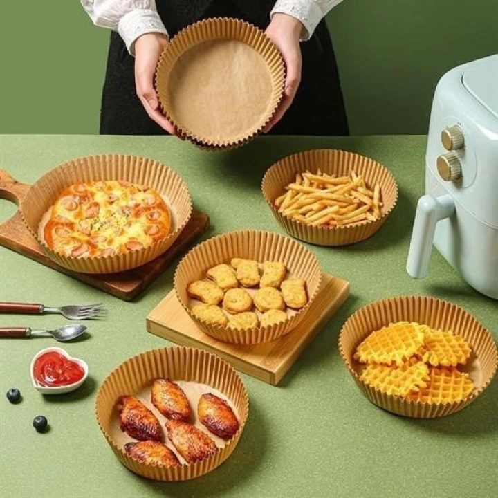 BFS 50 Adet Air Fryer Pişirme Kağıdı Tek Kullanımlık Hava Fritöz Yağ Geçirmez Yapışmaz Tabak Model