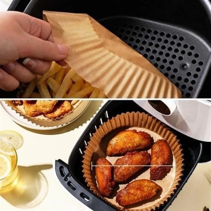 BFS 50 Adet Air Fryer Pişirme Kağıdı Tek Kullanımlık Hava Fritöz Yağ Geçirmez Yapışmaz Tabak Model