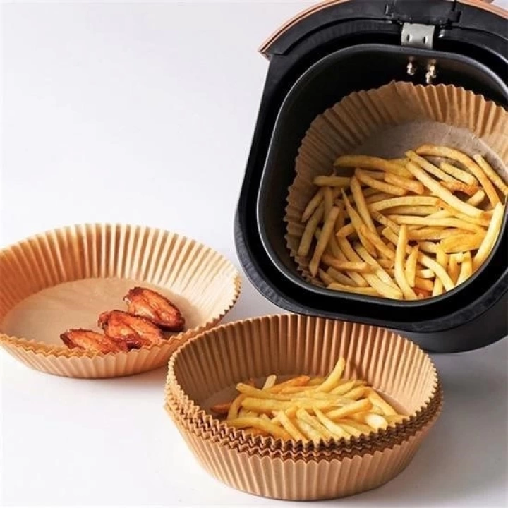 BFS 50 Adet Air Fryer Pişirme Kağıdı Tek Kullanımlık Hava Fritöz Yağ Geçirmez Yapışmaz Tabak Model