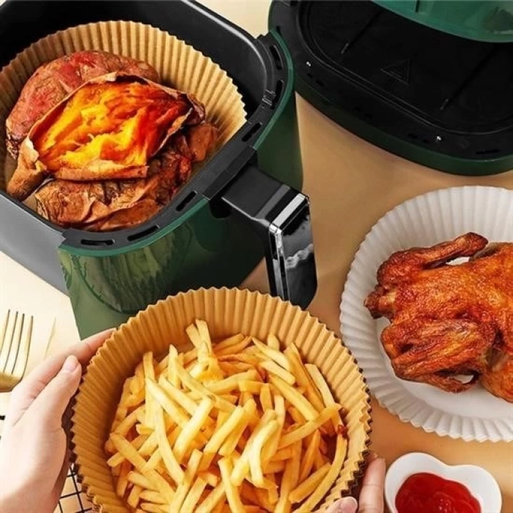 BFS 50 Adet Air Fryer Pişirme Kağıdı Tek Kullanımlık Hava Fritöz Yağ Geçirmez Yapışmaz Tabak Model