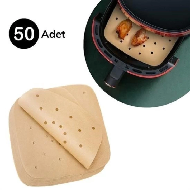 BFS 50 Adet Air Fryer Pişirme Kağıdı Tek Kullanımlık Hava Fritöz Yapışmaz Yağlı Kağıt Delikli Model