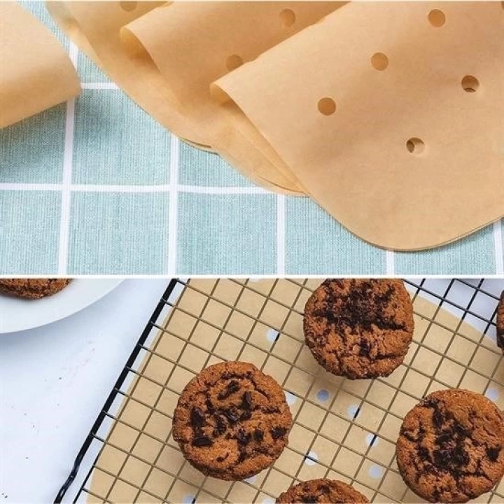 BFS 50 Adet Air Fryer Pişirme Kağıdı Tek Kullanımlık Hava Fritöz Yapışmaz Yağlı Kağıt Delikli Model