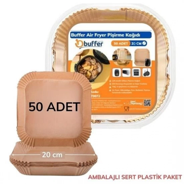 BFS  50 Adet Air Fryer Pişirme Kağıdı Tek Kullanımlık Yağ Geçirmez Yapışmaz Kare Tabak Model PVC
