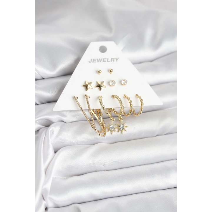 BFS 6 Çift Kadın Küpe Seti Gold Renk