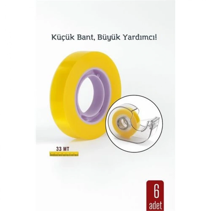 BFS  6 lı paket Para Bandı Küçük Makinelere 12MM 33 mt Küçük Makine Bandı – Şeffaf Bant | Masa Üstü Dispenser Uyumlu