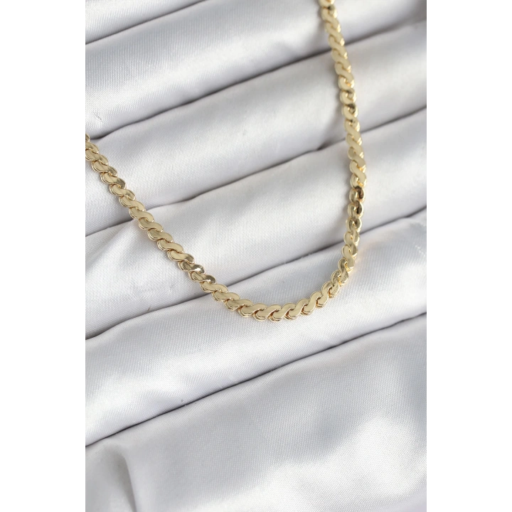 BFS 60 cm Gold Renk Pirinç Yassı Zincir Model Kadın Kolye