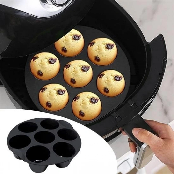 BFS  7 Gözlü Silikon Çok Amaçlı Airfryer Muffin Cupcake Kek ve Çörek Pişirme Kalıbı