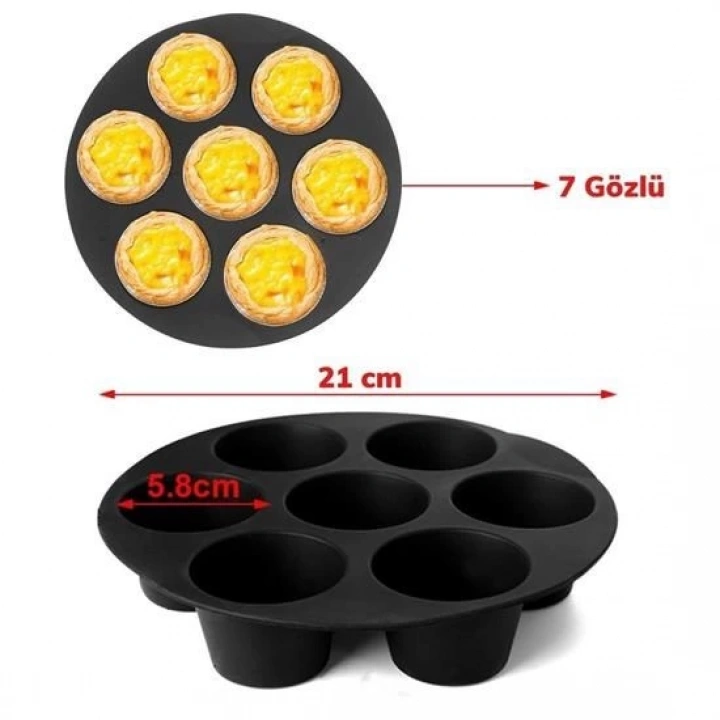 BFS  7 Gözlü Silikon Çok Amaçlı Airfryer Muffin Cupcake Kek ve Çörek Pişirme Kalıbı