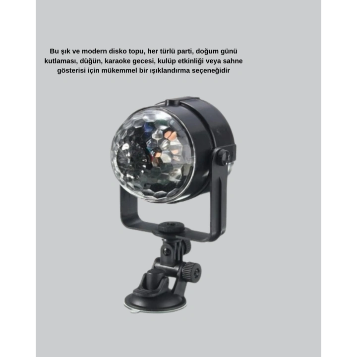 BFS 7 Renk Modlu Müzik Sensörlü Disko Topu – LED Işıklı Parti Aydınlatması