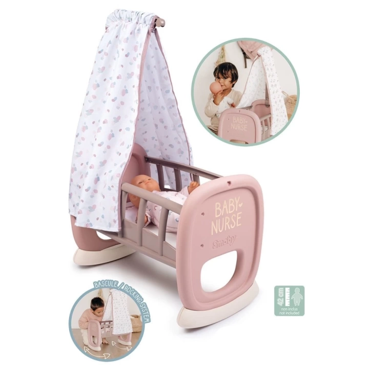 BFS  7600220373 Smoby Baby Nurse Oyuncak Bebek için Sallanan Beşik Oyun Seti +18 ay