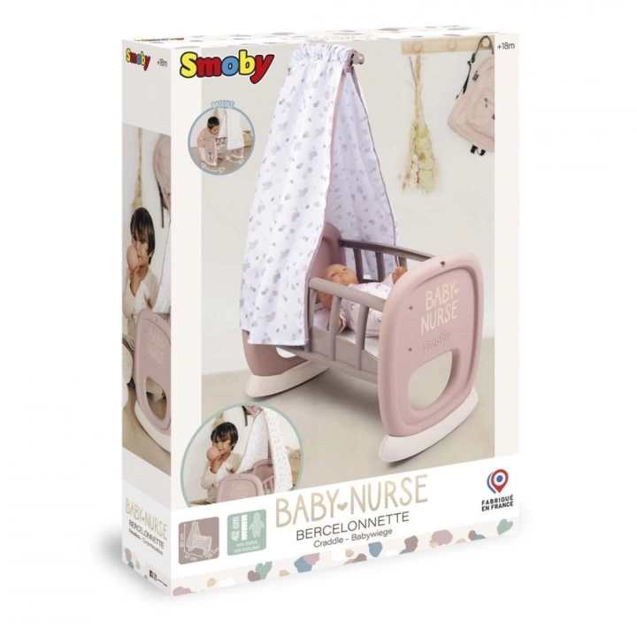 BFS  7600220373 Smoby Baby Nurse Oyuncak Bebek için Sallanan Beşik Oyun Seti +18 ay