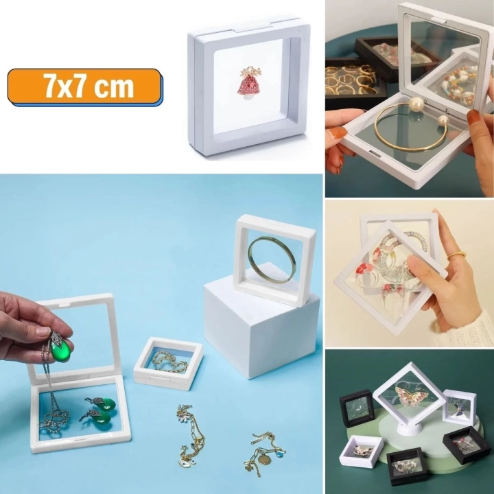 BFS  7x7 cm Standlı 3D Takı Ziynet Hatıra Koleksiyon Saklama Kutusu Şeffaf Film Çerçevesi