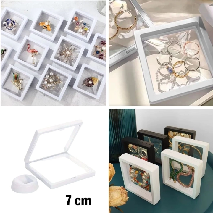 BFS  7x7 cm Standlı 3D Takı Ziynet Hatıra Koleksiyon Saklama Kutusu Şeffaf Film Çerçevesi