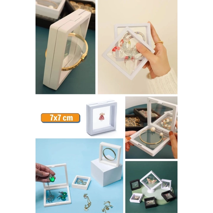 BFS  7x7 cm Standlı 3D Takı Ziynet Hatıra Koleksiyon Saklama Kutusu Şeffaf Film Çerçevesi