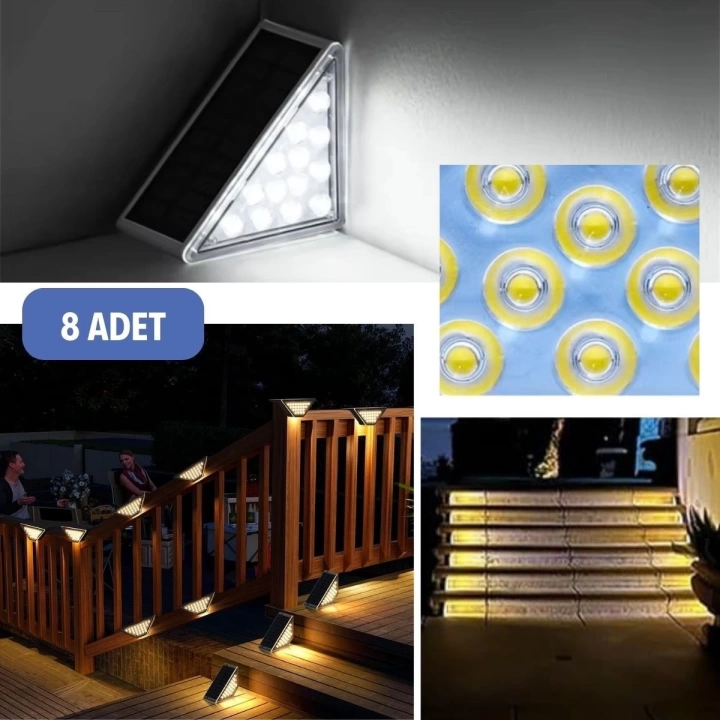 BFS  8 Adet Üçgen  Güneş Enerjisi ile Şarj Olan Dış Mekan Solar Basamak Köşe Lambası