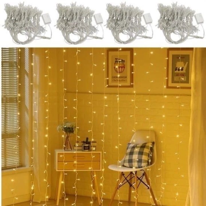 BFS  8 Fonksiyonlu 200 Led 10 Saçak Şerit Led 2x2 Perde İp Led  (Gün Işığı)