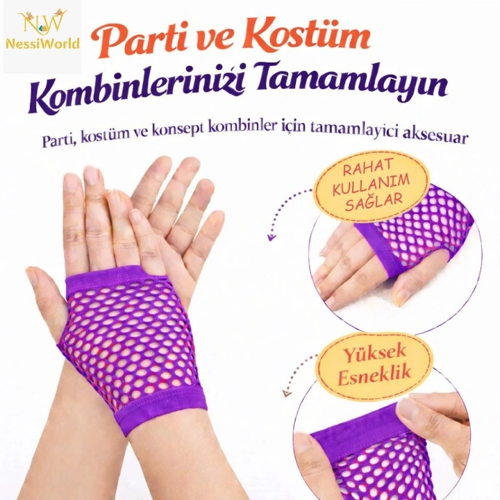 BFS 80’ler 90’lar Retro Mor File Parmaksız Kısa Eldiven 11 cm