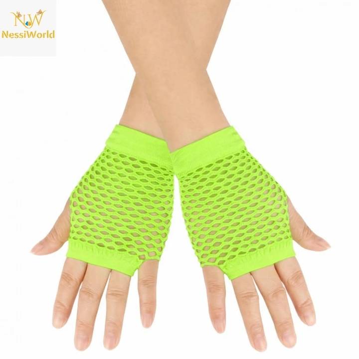 BFS 80’ler 90’lar Retro Neon Yeşil File Parmaksız Kısa Eldiven 11 cm