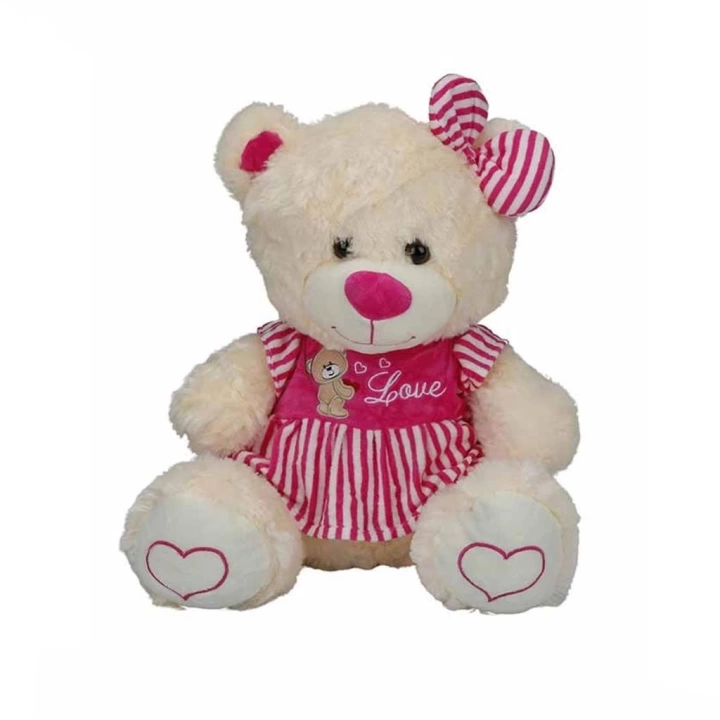 BFS   8334 Oturan Çizgili Elbiseli Peluş Ayı 40 cm -Sunman