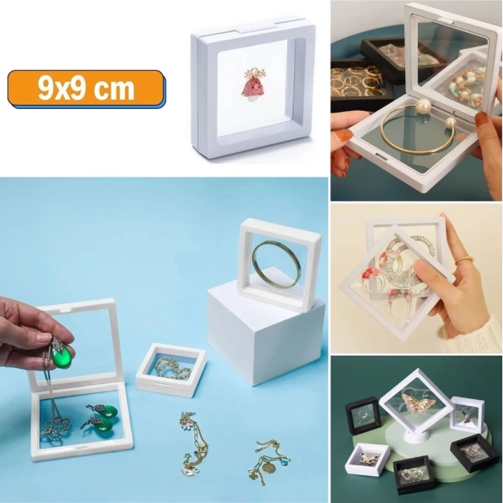 BFS   9x9 cm Standlı 3D Takı Ziynet Hatıra Koleksiyon Saklama Kutusu Şeffaf Film Çerçevesi