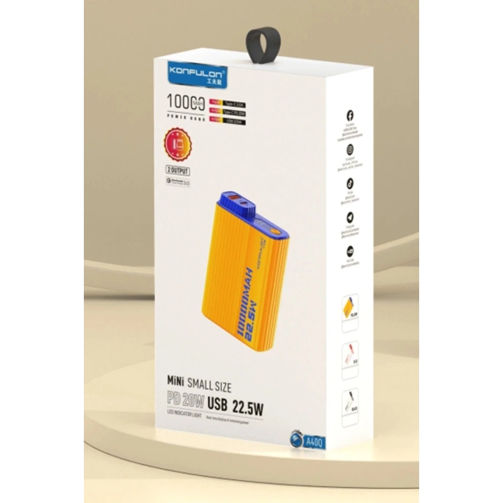 BFS A40Q 10.000 mAh PD 20W Mini Powerbank - Siyah-Beyaz