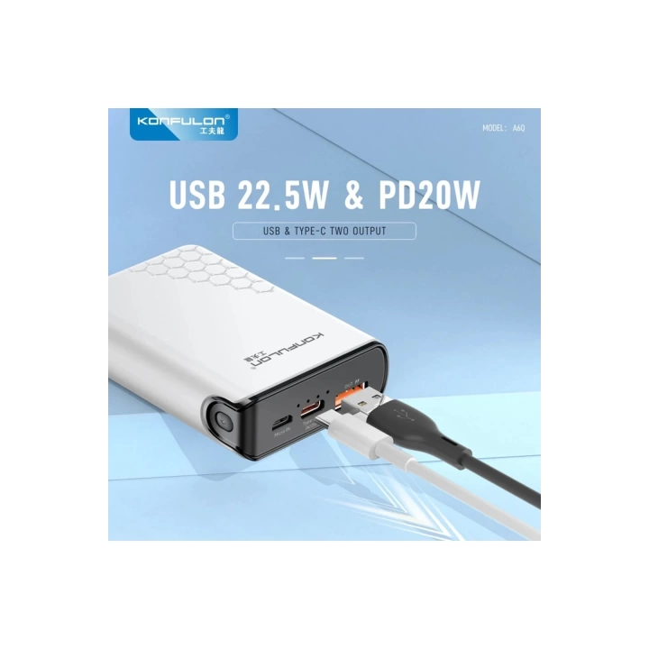 BFS A6Q 22.5W Usb 3.0 ve 20W Type-C Çıkışlı 10.000 mAh PD Powerbank - Beyaz