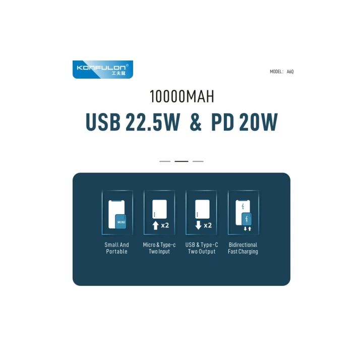 BFS A6Q 22.5W Usb 3.0 ve 20W Type-C Çıkışlı 10.000 mAh PD Powerbank - Siyah