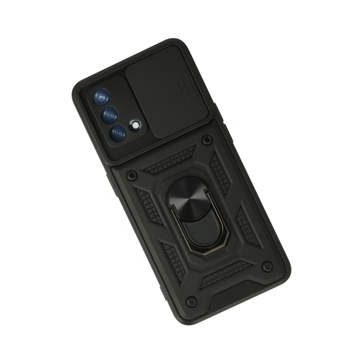 BFS   A74 4G Kılıf Pars Lens Yüzüklü Silikon - Siyah