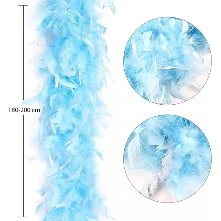 BFS  Açık Mavi Renk Kabarık Kalın Otriş Boa Tüy 6 cm Genişlik 180-200 cm Uzunluk
