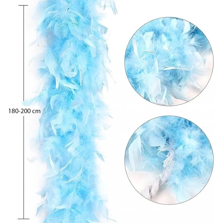 BFS Açık Mavi Renk Kabarık Kalın Otriş Boa Tüy 6 Cm Genişlik 180-200 Cm Uzunluk