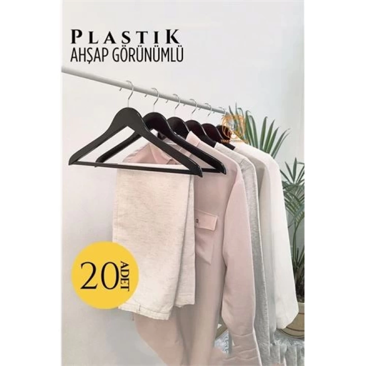BFS Ahşap Görünüm Plastik Askı 20 ADET SİYAH