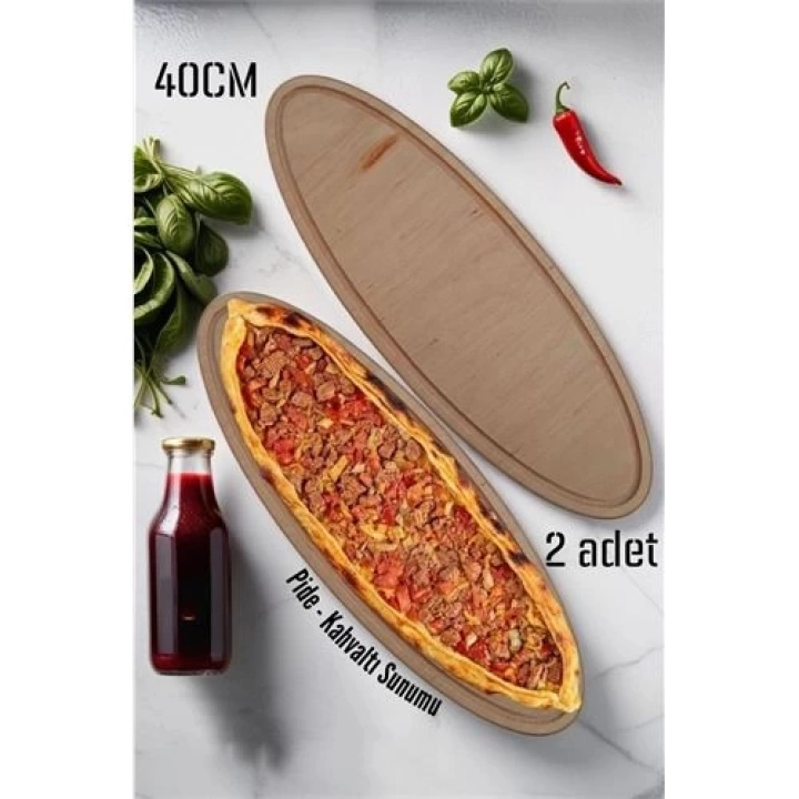 BFS Ahşap Pide Sunum ve Kesim Tahtası 2 adet 40 Cm