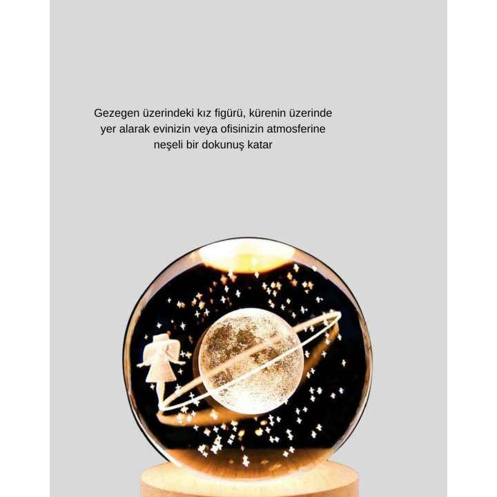 BFS Ahşap Standlı Sarı Işıklı Dekoratif Küre Kız Figürü Tasarım
