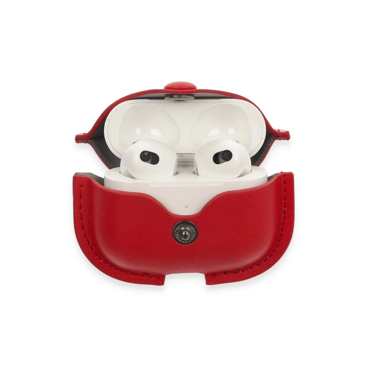 BFS Airpods 3 (3.nesil) Çanta Deri Kılıf - Kırmızı