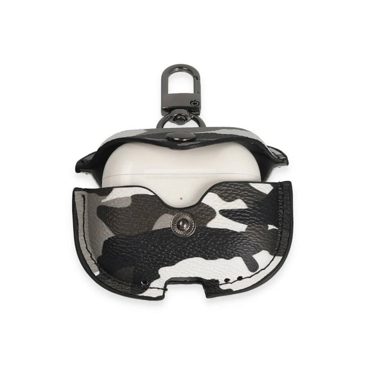 BFS  Airpods 3 (3.nesil) Çanta Kamuflaj Deri Kılıf - Gri