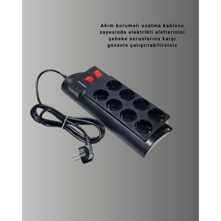 BFS Akım Korumalı 8’li Priz 3 USB’li Uzatma Kablosu Isıya Dayanıklı 2 Metre