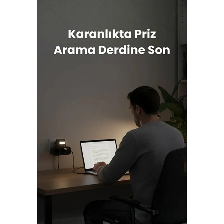 BFS Akım Korumalı Priz Gece Lambalı 3’lü Priz 2xusb 2xtype-c Çıkışlı Grup Priz Çoğaltıcı