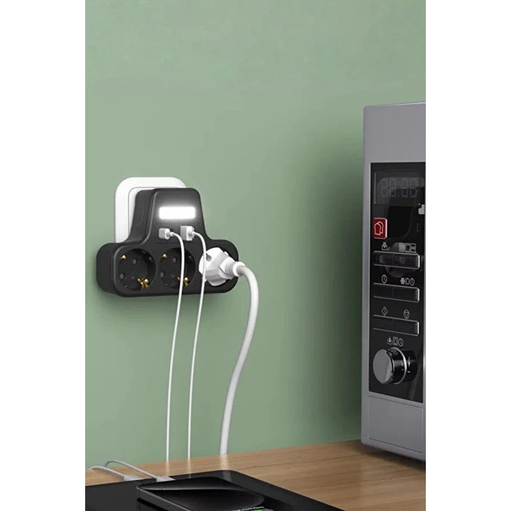 BFS Akım Korumalı Priz Gece Lambalı 3’lü Priz 2xusb 2xtype-c Çıkışlı Grup Priz Çoğaltıcı