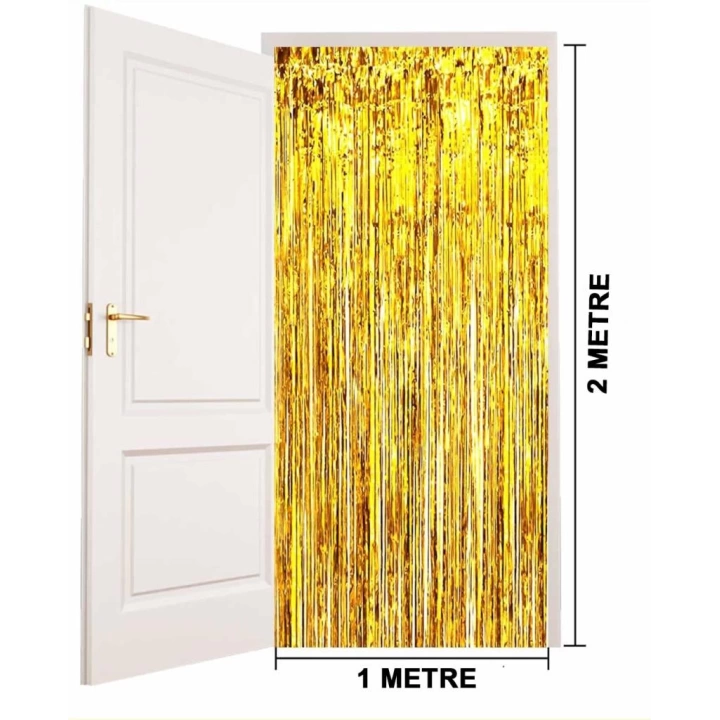 BFS     Altın Gold Renk Ekstra Metalize Parlak Saçaklı Arka Fon Perde İthal A Kalite 1x2 Metre