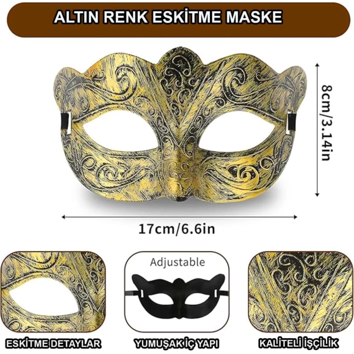 BFS   Altın Renk Eskitme Maskeli Balo Maskesi – Venedik Tarzı Parti Maskesi