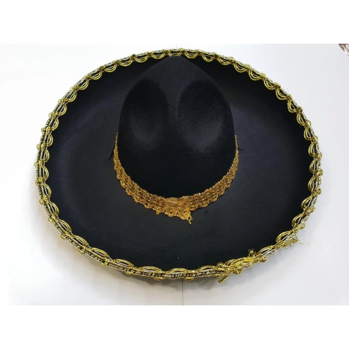 BFS   Altın Renk Şeritli Meksika Mariachi Latin Şapkası 55 cm Çocuk