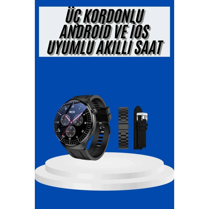 BFS Amoled Ekran Akıllı Saat Üç Kordonlu İOS Android Uyumlu